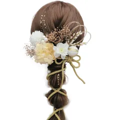 [JZOON] 髪飾り ヘアアクセサリー ドライフラワー 紫陽花 カスミソウ ピンポンマム 真珠の穂先 パール 水引 和玉 組紐 金箔 結婚式 入学式 卒業式 成人式 花火大会 着物 浴衣 袴 振袖 洋服 上品 華やか キラキラ 立体感 おしゃれ ゴールド