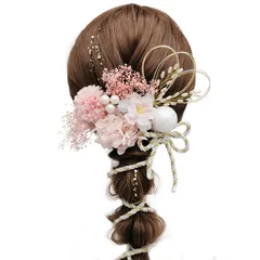 [JZOON] 髪飾り ヘアアクセサリー ドライフラワー 紫陽花 カスミソウ ピンポンマム 真珠の穂先 パール 水引 和玉 組紐 金箔 結婚式 入学式 卒業式 成人式 花火大会 着物 浴衣 袴 振袖 洋服 上品 華やか キラキラ 立体感 おしゃれ ピンク
