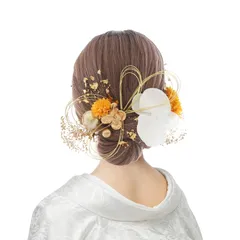 [LALALA beauty flowers] 成人式・卒業式に映える 華やか髪飾り (胡蝶蘭シリーズ) 振袖 七五三 花火大会 二十歳の集い ハンドメイド (イエロー) 2412ch