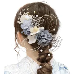 [Baramoly] 髪飾り 成人式 和装小物 卒業式 結婚式 和装 着物 袴 振袖 プリザーブドフラワー かすみ草 あじさい ヘアアクセサリー 水引 ヘッドパーツ 専用ケース付き ZZ304 灰色 グレー