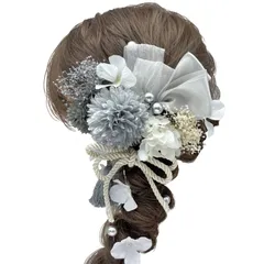 髪飾り 成人式 前撮り 二次会 卒業式 入学式 マム カスミ草 リボン ドライフラワー 振袖 袴 ウェディング 結婚式 和装 ゴールドフラワー 組紐 ホワイト ピンク レッド シルバー ロープ ヘアアレンジ ハーフアップ ロングヘア A2510009