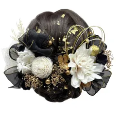 髪飾り 成人式 前撮り ダリア ローズ アジサイ ループリボン 卒業式 入学式 カスミ草 網 ゴールド 水引 和玉 金箔シート フェザーグラス ドライフラワー プリザーブドフラワー 振袖 袴 ウェディング 結婚式 白無垢 和装 ハナミズキ ヘアアレンジ