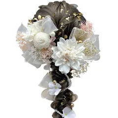 髪飾 成人式 前撮り ダリア アジサイ リボン 卒業式 入学式 カスミ草 パールチェーン ローズ ホワイト ゴールド ブラック レッド 結婚式 和装 ヘアアレンジA25110004