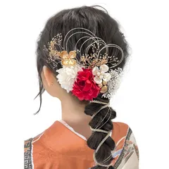 [JZOON] 髪飾り 人気 髪飾り セット ヘアアクセサリー ヘアーアレンジ 花 ドライフラワー 水引 振袖 和服 和装 着物 袴 浴衣 成人式 結婚式 卒業式 七五三 お祭り ポニーテール 赤/白 A5101