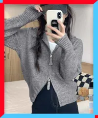 新品 レディース ダブルジップ リブニット カーディガン 韓国風 ニット羽織り 着やせ 可愛い オフィスカジュアル 春 秋 冬【送料無料】