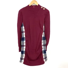 訳あり ブルーレーベル ミラノリブニットワンピース ワインレッド Aライン チェック柄