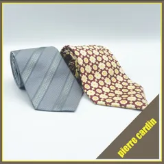 ✱pierre cardin（ピエールカルダン）✱ ネクタイ 2本セット まとめ売り シルク ブランドロゴ ストライプ 花柄 小紋柄 ボルドー ライトブルー ビジネス フォーマル スーツ 紳士服 メンズ アクセサリー 卒業 入学 成人式 プレゼント ギフト