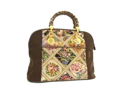 ■新品同様■ Think Bee! シンクビー！ キャンバス×レザー 花柄 ハンドバッグ トートバッグ レディース ブラウン系 BN4492