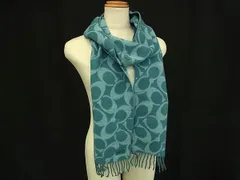 ■新品■未使用■ COACH コーチ シグネチャー ウール100％ マフラー ストール ショール 防寒具 メンズ レディース ブルー系 FL7578