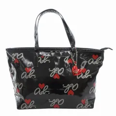 アニエスベー agnes b. ハンドバッグ トート 肩掛け ロゴ ハート柄 チャーム付 エナメル 黒 ブラック /GV ■GY99
