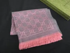 ■新品同様■ GUCCI グッチ GG柄 ウール100％ フリンジ マフラー 防寒具 レディース ピンク系×グレー系 FR7596