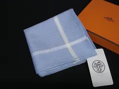 ■新品■未使用■ HERMES エルメス ジャカード H コットン100% ハンカチーフ ポケットチーフ レディース ライトブルー系 FR7637