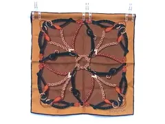 ■新品同様■ LOUIS VUITTON ルイヴィトン M77348 モノグラム シルク100% カレバンダナハンドルミー スカーフ ブラウン系 FR7760