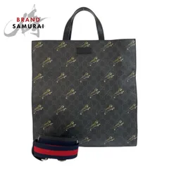美品 GUCCI グッチ シェリーライン タイガー ブラック GGスプリームキャンバス 495559 トートバッグ ショルダーバッグ 2way メンズ 502831【中古】