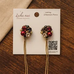 NO.102レッドのビジューイヤリング