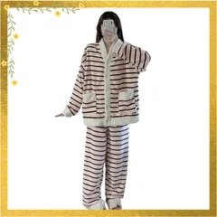 [SIPERLARI] パジャマ レディース 両面起毛パジャマ 上下セット もこもこルームウェア 寝巻き 前開き 長袖 暖かい 防寒対策 保温 部屋着 ルームウェア (L, ピンク) 0