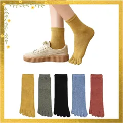 [Yazon] 五本指ソックス レディース 靴下 春 秋冬 蒸れないクルーソックス おしゃれ 綿 5本指ソックス 女性 春用 通気カジュアル 分指くつした 婦人 ゆったり5本指靴下 レディース 22-25cm 5足セット(ギフト)