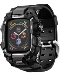 ★ULTIMAL コンパチブル Apple Watch バンド アップル ウォッチ バンド ケース 一体型 TPU/TPE 耐衝撃 滑り止め 耐久性 落下防止 (ブラック・ブラック, 45mm)