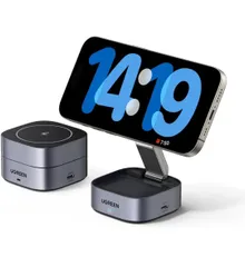 ★UGREEN MagFlow ワイヤレス充電器 2in1 MagSafe対応 折りたたみ式 マグセーフ 充電スタンド 7.5W Qi認証 iPhone17/16/15/14/13/12シリーズ、AirPods 3/2/Pro (USB C充電アダプタなし)