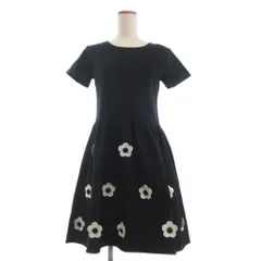 マリークワント MARY QUANT タグ付き ワンピース ひざ丈 半袖 花 コットン 265-401709-010-3 黒 ブラック M