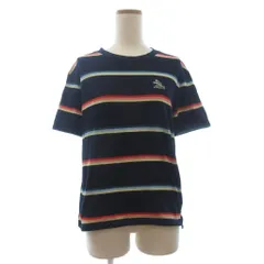 ラコステ LACOSTE Tシャツ カットソー 半袖 ボーダー ロゴ コットン 紺 ネイビー 38 ■FF