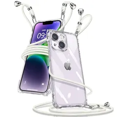 muciyazi iPhone 14 Plus ケース クリア ショルダー アイフォン14plus スマホケース iPhone14plus カバー 肩掛け 斜めかけ 縄掛けケース 透明 薄型 軽量 TPU 携帯ケース 紐付き 斜めがけ 織りストラップ付き 長さ