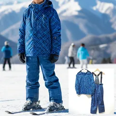 大人っぽい柄◎【SMOG PERFORMER】スモッグ パフォーマー スキー ウェア ウエア 上下セット ジャケット アウター ジャンパー パンツ オーバーオール スノーボード スノボ ウィンター スポーツ ブルー キッズ サイズ150 /M39722ja