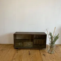 アンティーク ガラス戸 収納棚 ローキャビネット 古家具 y376