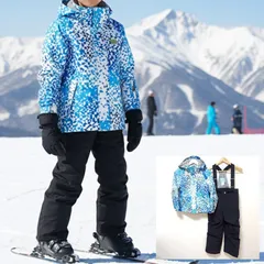 爽やかカラー◎【nima】ニーマ スキー ウェア ウエア 上下セット ジャケット アウター ジャンパー パンツ オーバーオール スノーボード スノボ 防寒 アウトドア ウィンター スポーツ キッズ ブルー ブラック サイズ 130 /M39723ja