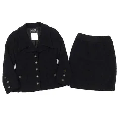 シャネル CHANEL ツイード スカート スーツ 上下 セットアップ ココボタン ココマーク釦 ジャケット ブラック 黒 38 P03329 94P ヴィンテージ 美品のサムネイル