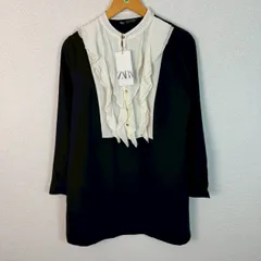 ZARA ザラ ブラウス シャツ 長袖 フリル 切替 ブラック Mサイズ レディース 古着 モード きれいめ