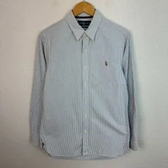 Ralph Lauren ラルフローレン 長袖シャツ ストライプ ロゴ刺繍 ブルー Lサイズ メンズ 古着 シンプル アメカジ シティーボーイ