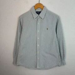Ralph Lauren ラルフローレン 長袖シャツ ストライプ ロゴ刺繍 グレー Lサイズ メンズ 古着 シンプル アメカジ　シティーボーイ
