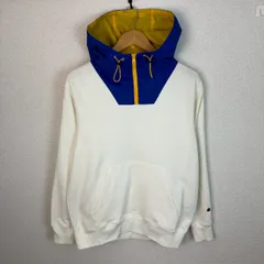 Champion チャンピオン スウェット パーカー ハーフジップ 異素材切替 ホワイト Mサイズ メンズ 古着 スポーツMIX アウトドア