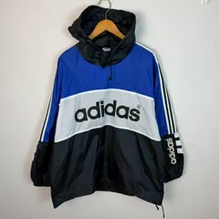 adidas アディダス ナイロン ジャケット アノラック パーカー デカロゴ ブルー メンズ 古着 スポーツMIX ストリート