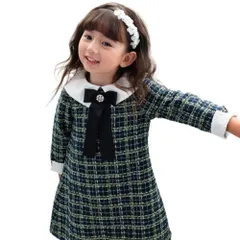 ☆ グリーン ☆ 120cm ☆ Rora パハリータ ブローチ付きワンピース Rora ワンピース パハリータ ブローチ付きワンピース 子供服 ワンピ 長袖 フォーマルワンピース ツイード リボン 女の子 キッズ 子供 こども 子ども 入園 卒園 入学