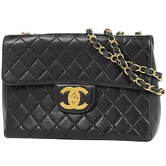 シャネル CHANEL デカ マトラッセ シングルフラップ チェーン ショルダーバッグ ココマーク Ｗチェーン ショルダーバッグ レザー ブラック レディース 【中古】