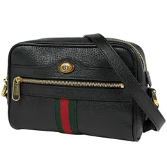 グッチ GUCCI ロゴ ショルダーバッグ シェリーライン ウェブ ショルダーバッグ レザー ブラック 517350 レディース 【中古】