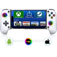スマホコントローラー IOS/Android両用 RGBライトBluetooth モバイルゲームコントローラー 伸縮型 Xbox Cloud/Steam Link/GeForce Nowゲームなどに対応 600mAhバッテリー低遅延 白 1