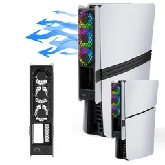 PS5 Slim/PS5 Pro用冷却ファン【新登場-自動温度検出】PS5スリム兼用冷却ファン 外部自動冷却 USB3.0ポートLEDライト付き 低騒音 3段階風速調整 放熱 急速冷却 熱対策 装着簡単 挿入起動 省スペース PS5用周辺機器 PS5スリム 1