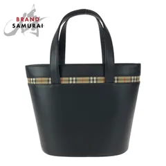 美品 BURBERRY バーバリー ノバチェック ブラック 黒 シルバー金具 レザー トートバッグ レディース 505629【中古】