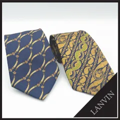 ✱LANVIN（ランバン）✱ ネクタイ 2本セット まとめ売り 高級シルク ペイズリー柄 チェーン柄 ネイビー ゴールド グリーン フランス製 ブランド ビジネス フォーマル スーツ 紳士服 メンズ アクセサリー 卒業式 入学式 成人式