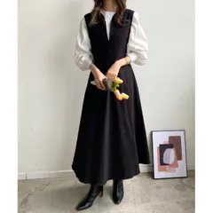 ワンピース ロングワンピース  Vネック ベストワンピース ロング丈 ノースリーブ レディース きれいめ シンプル かわいい 可愛い おしゃれ 上品 S M ブラック 黒 ベージュ ロングワンピ Aライン コットン 無地 大人 高見え 重ね着 レイヤード 韓国