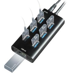 Rebuff Reality USB Hub 3.0 - 7-Port USB Hub with 1 Smart Charging Port, Compatible with Vive Tracker 3.0, 2.0 & Other VR Dongles, VR Tracker, Data Transfer for MacBook, iMac, and PC - Black