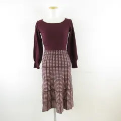 プロポーション ボディドレッシング PROPORTION BODY DRESSING ニットワンピース 長袖 ひざ丈 赤 ボルドー S *T554