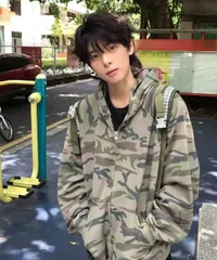 迷彩柄 フーディ ジップパーカー カモフラ 韓国ストリート ユニセックス