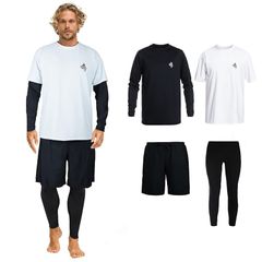 ARMOTO Men's Rash Guard Swimsuit, Long Sleeve Hoodie, Leggings, and Surf Pants - Deluxe Four-Piece Set for Fitness [UV Protection, UPF 50+, Sweat-Wicking, Quick-Drying] Suitable for Swimming, Land, and Water, Plus Size 0