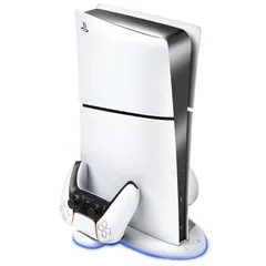 【PS5 Slim対応】 EGGSLINER GAMES プレステ5 縦置きスタンド 冷却ファン搭載 PS5スリム用 コントローラー充電器 (2台同時充電) DualSense対応 PS5 アクセサリー ゲーム機収納ラック 省スペース 0