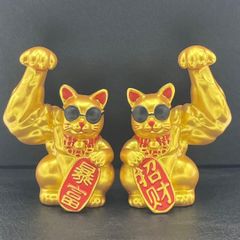 2点セット KM073 招き猫 金色 マッチョ 筋肉 置物 オブジェ 商売繁盛