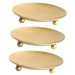 GLEAVI 3個点 鉄製キャンドルスタンド キャンドルプレート 金色 大型 シ